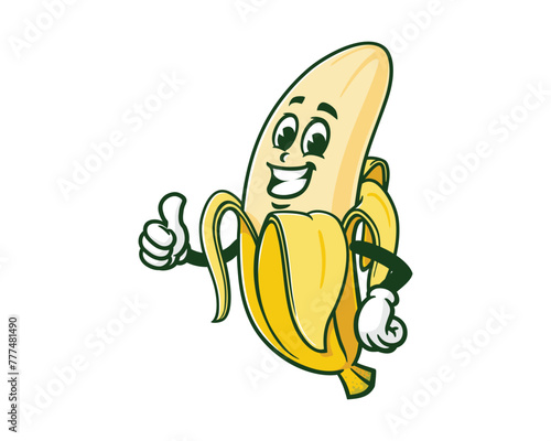 smiling Banana with thumbs up cartoon mascot illustration character vector clip art hand drawn