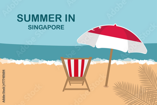 Summer in Singapore, beach chair and umbrella, vacation or holiday