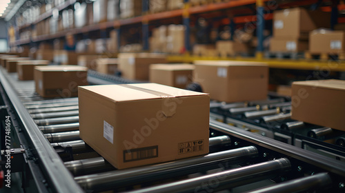 Closeup of multiple cardboard box packages, package moving transportation delivery, e-commerce, delivery, automation and products, Generative Ai