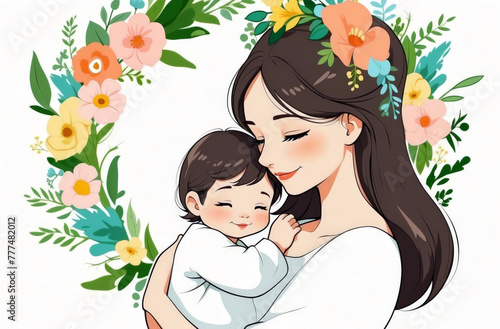 Mother day concept symbol illustration theme, mom and children hugging each other. 