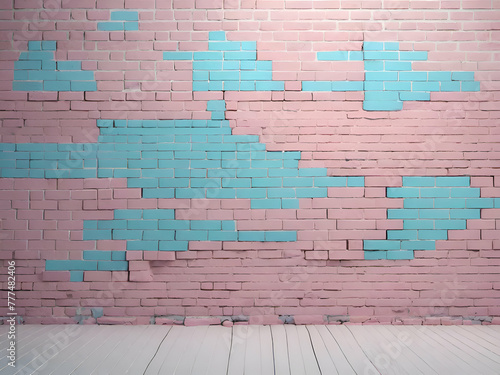 Old pink pastel and white blue brick wall for a vintage style background