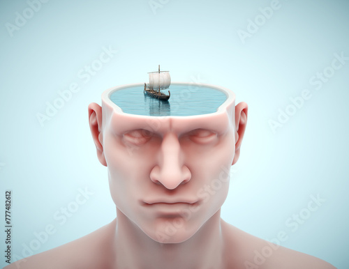 Ship floating on its head. The concept of brainstorming,