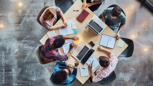 top down view of people working together