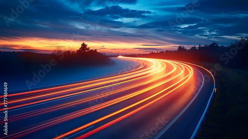 road car light streaks  colorful light trails with motion blur effect  light trails in tunnel  Travel Background Line Ecology Highway Long Exposure Motorway Night  Trails High quality  Generative Ai