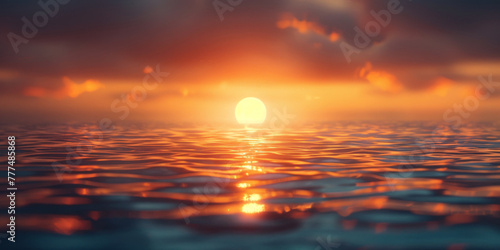 Sunset with beautiful rays of light over the sea  sunrise background with copy space. Sunbeams and sun flare on colorful sky with ocean horizon. Sunset background with beautiful light beams  