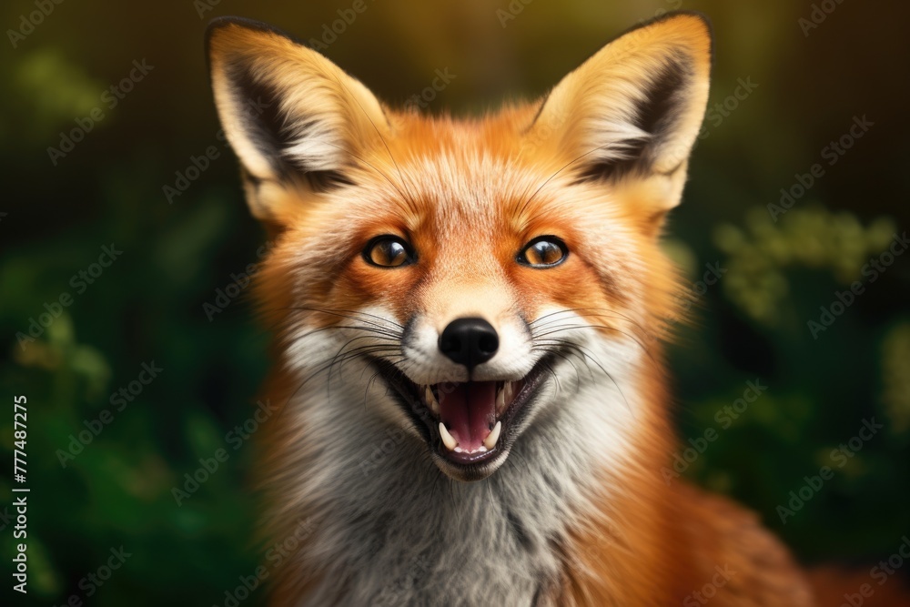 Red fox face portrait, closeup view. Vulpes Vulpes in the wildlife