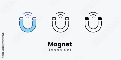Magnet Icons set thin line and glyph vector icon illustration