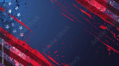 A vector illustration, rustic artwork of An American themed background with stars and stripes in the corner. Copy space for text