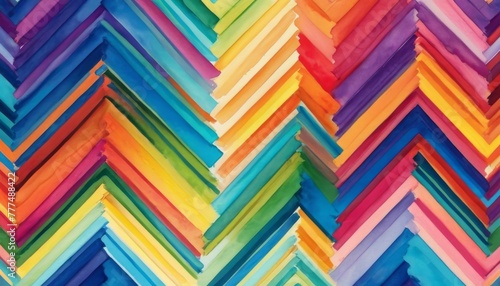 Overhead shot of a 3D paper art in a chevron pattern with a full spectrum of rainbow colors. AI Generation photo