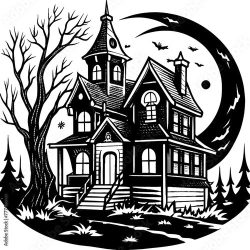Collection silhouettes of haunted houses vector flat illustration Halloween scary ghostly monsters house Cute cartoon spooky characters Holiday Silhouette Hand drawn trendy Vector illustration svg