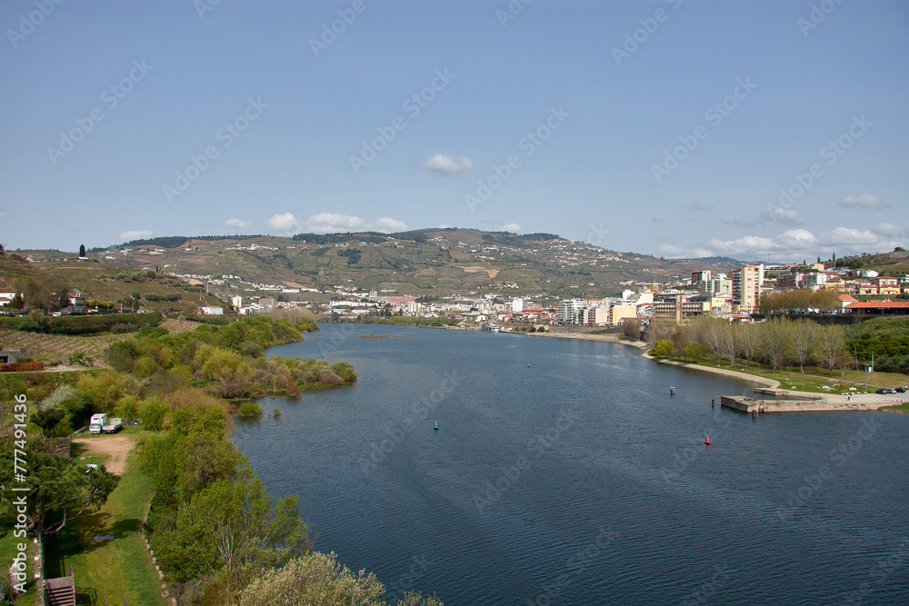 View of the Douro river from the pedestrian bridge of Regua, Portugal View of the Douro river from the pedestrian bridge of Regua, Portugal