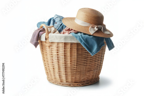a Laundry basket with clothes isolated on a white background