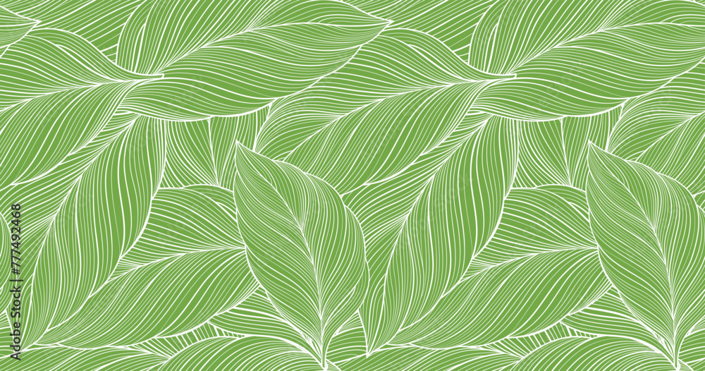 Obraz premium Vector green tropical background with palm leaves for decor, covers, backgrounds, wallpapers
