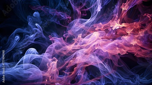 A purple and blue abstract painting with smoke-like patterns,abstract colorful background
