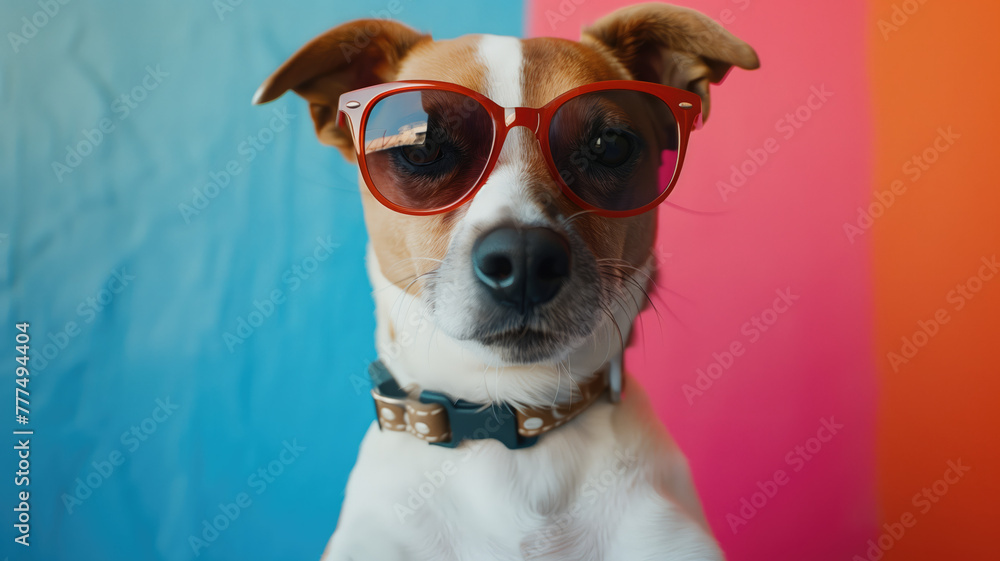 cool dog with sunglass in a stunning background ultra realistic Generative AI	
