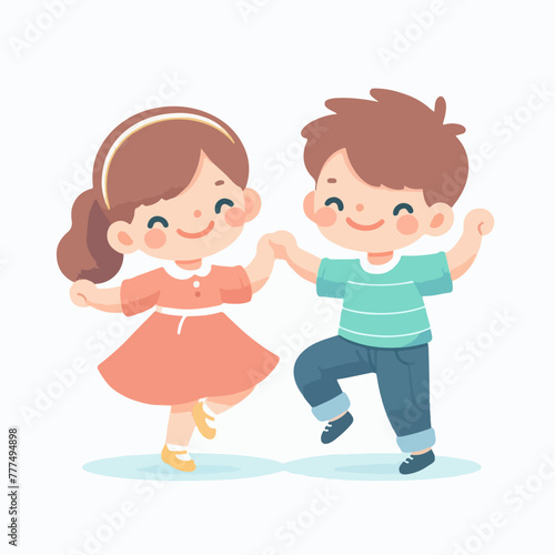 cute kids dancing happily together © Ngilustrasi