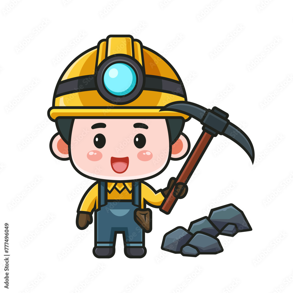 Vector design of miner mascot and mining tools Vector design of miner mascot and mining tools