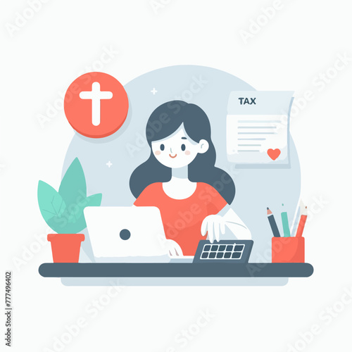accountant employee checking tax with laptop