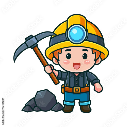 miner mascot vector holding pick axe