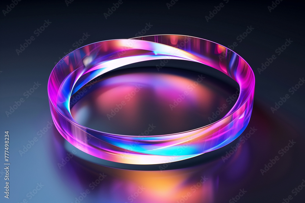 A vibrant, colorful Mobius strip emits an array of glowing, iridescent hues against a dark backdrop. The smooth surface and flowing lines create a sense of depth and fluidity. A vibrant, colorful Mobius strip emits an array of glowing, iridescent hues against a dark backdrop. The smooth surface and flowing lines create a sense of depth and fluidity.