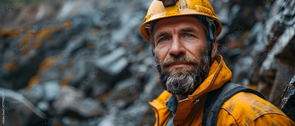 Mining engineer wearing a hardhat using digital tablet at a mine construction site. Concept Mining, Engineering, Hardhat, Digital Tablet, Mine Construction Site Mining engineer wearing a hardhat using digital tablet at a mine construction site. Concept Mining, Engineering, Hardhat, Digital Tablet, Mine Construction Site