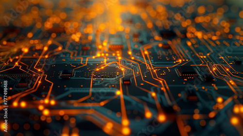 Illuminated Circuit Board Close-up Technology Concept