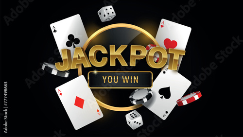 Vector illustration, icon casino background with playing cards casino chips jackpot you win text