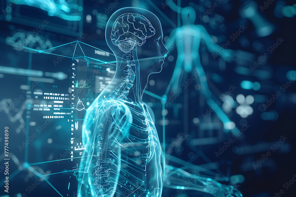 Cutting-edge wireframe visualization on luminous translucent backdrop, depicting futuristic medical concept and innovation Cutting-edge wireframe visualization on luminous translucent backdrop, depicting futuristic medical concept and innovation