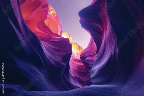 A captivating canyon, its depths illuminated by neon lights, contrasting with the soft pastel sunset above