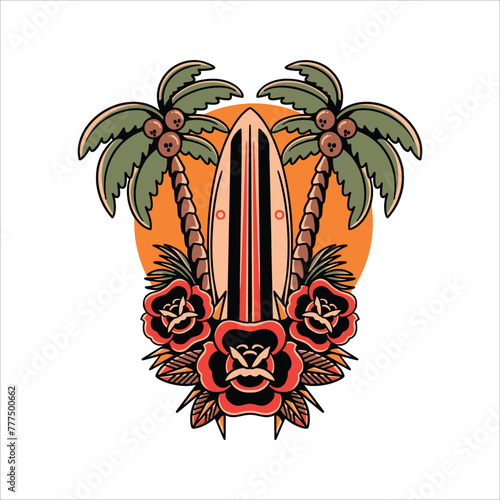 oldschool summer tattoo vector design