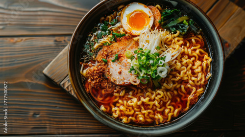 Ramen bowl with noodles forming complex code patterns, deliciously abstract