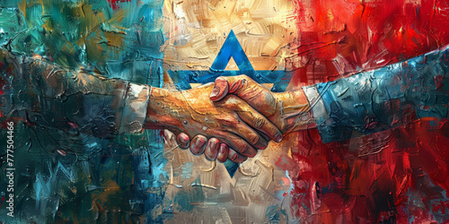 Handshake Blending Unity and Artistry in Vivid Abstract Painting photo
