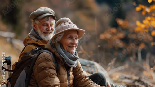 elderly couple enjoying outdoor activities Explore nature, mountains, travel and camp. during winter clear love Reflecting on the retirement of the elderly