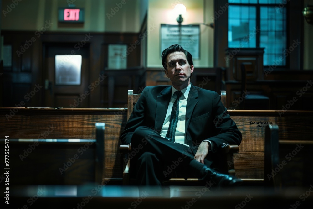 A man in a suit and tie sits on a bench, deep in thought.