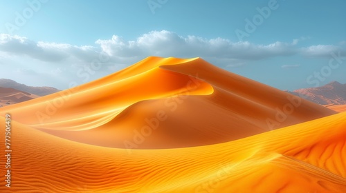 sand dunes, mountains in distance, blue sky, white clouds