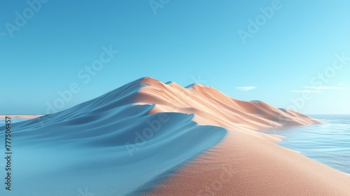  A collection of sand dunes situated in the midst of a water body, accompanied by a blue sky and clouds