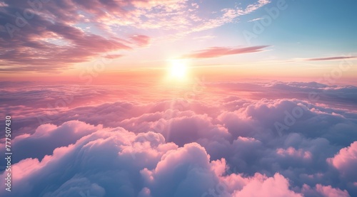  The sun gleams brilliantly above cloud formations in the sky, as observed through a plane window on a sunny day