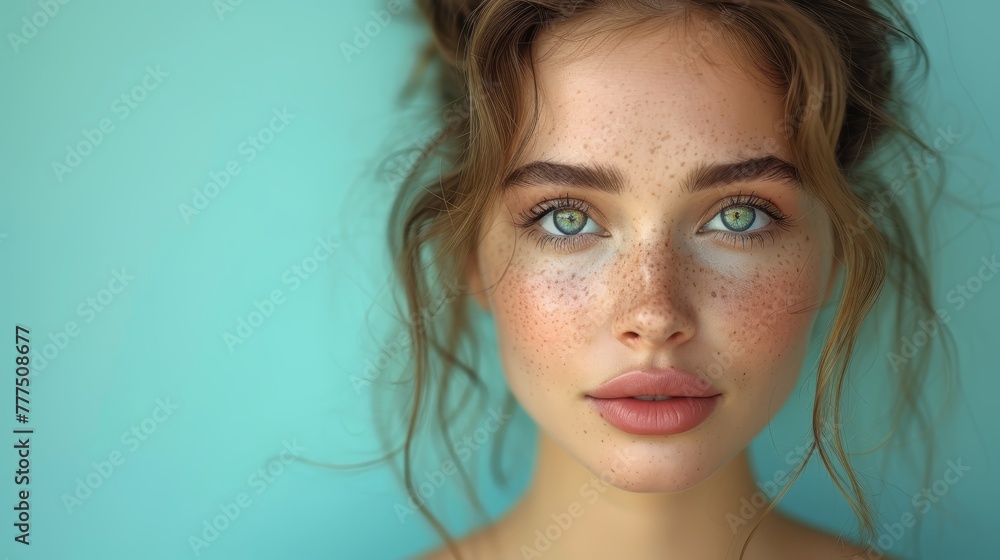 A woman with multiple freckles on her face A woman with multiple freckles on her face
