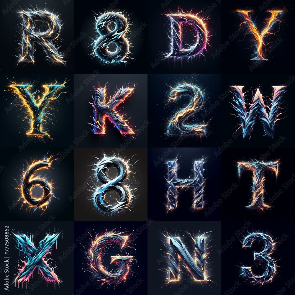 Fototapeta premium lightning and bolts lettering. AI generated illustration