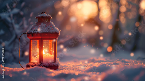 Christmas lantern on snow, generative Ai © Zoya