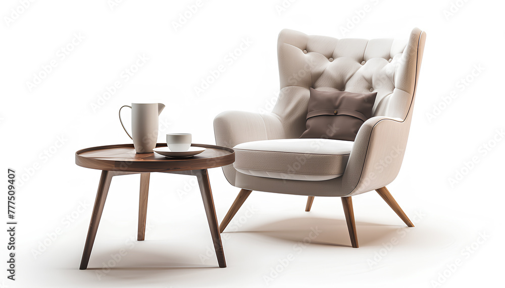 Cozy armchair and coffee table isolated on white background Cozy armchair and coffee table isolated on white background