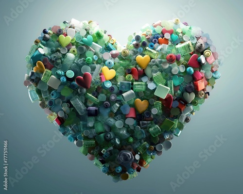 reusable materials forming a heart, symbolizing love for the planet, environmental ethics