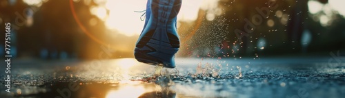 closeup of a runners sneakers hitting the pavement, symbolizing endurance, clear background for focus