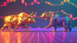 Bull vs Bear concept of trading stock market exchange, bull market trading Up trend, Bull stock market trading investment background