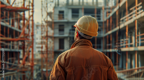 An engineer inspecting the structural integrity of a newly erected building  his hard hat a testament to the dangers of the job