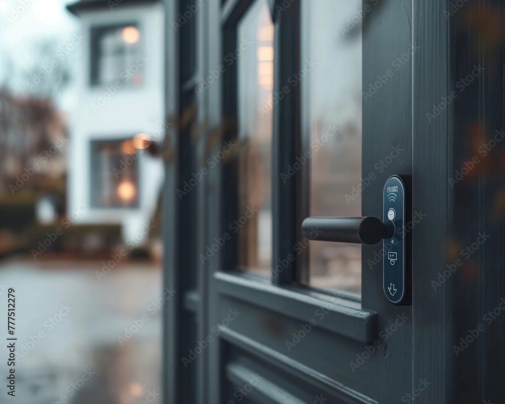 Closeup, digital lock on a modern door, showcasing real estate technology, clean backdrop Closeup, digital lock on a modern door, showcasing real estate technology, clean backdrop