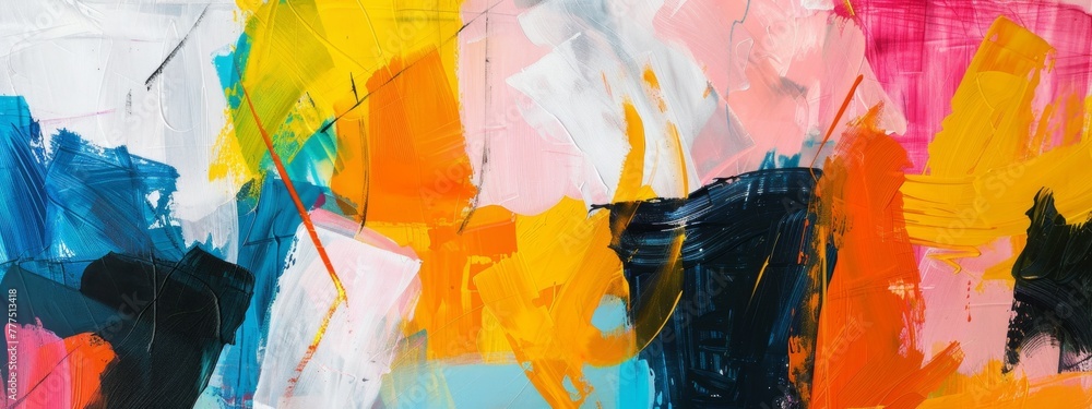 Colorful Abstract Canvas with Energetic Brushwork
