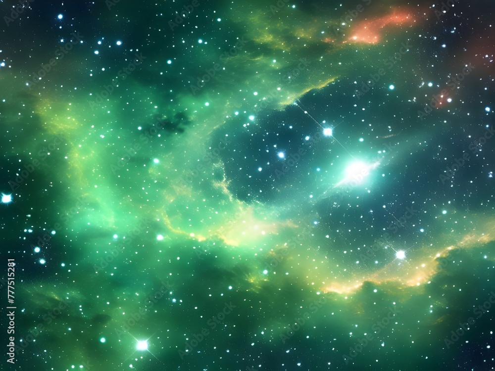 a green nebula with stars and stars in the background