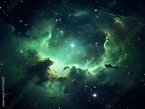 a green nebula with stars and stars in the background
