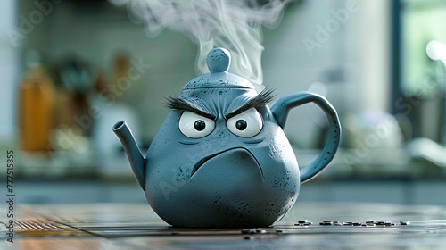 An animated teapot, steaming and whistling with pent-up anger photo
